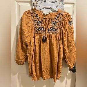 Tantrums Orange /Navy Blue Floral Blouse